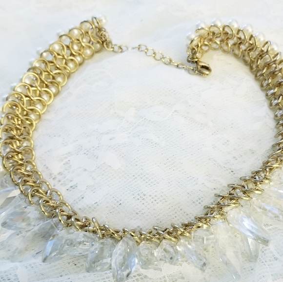 *SOLD* Woven Faceted Crystal Bead Pearl Necklace - Picture 7 of 8